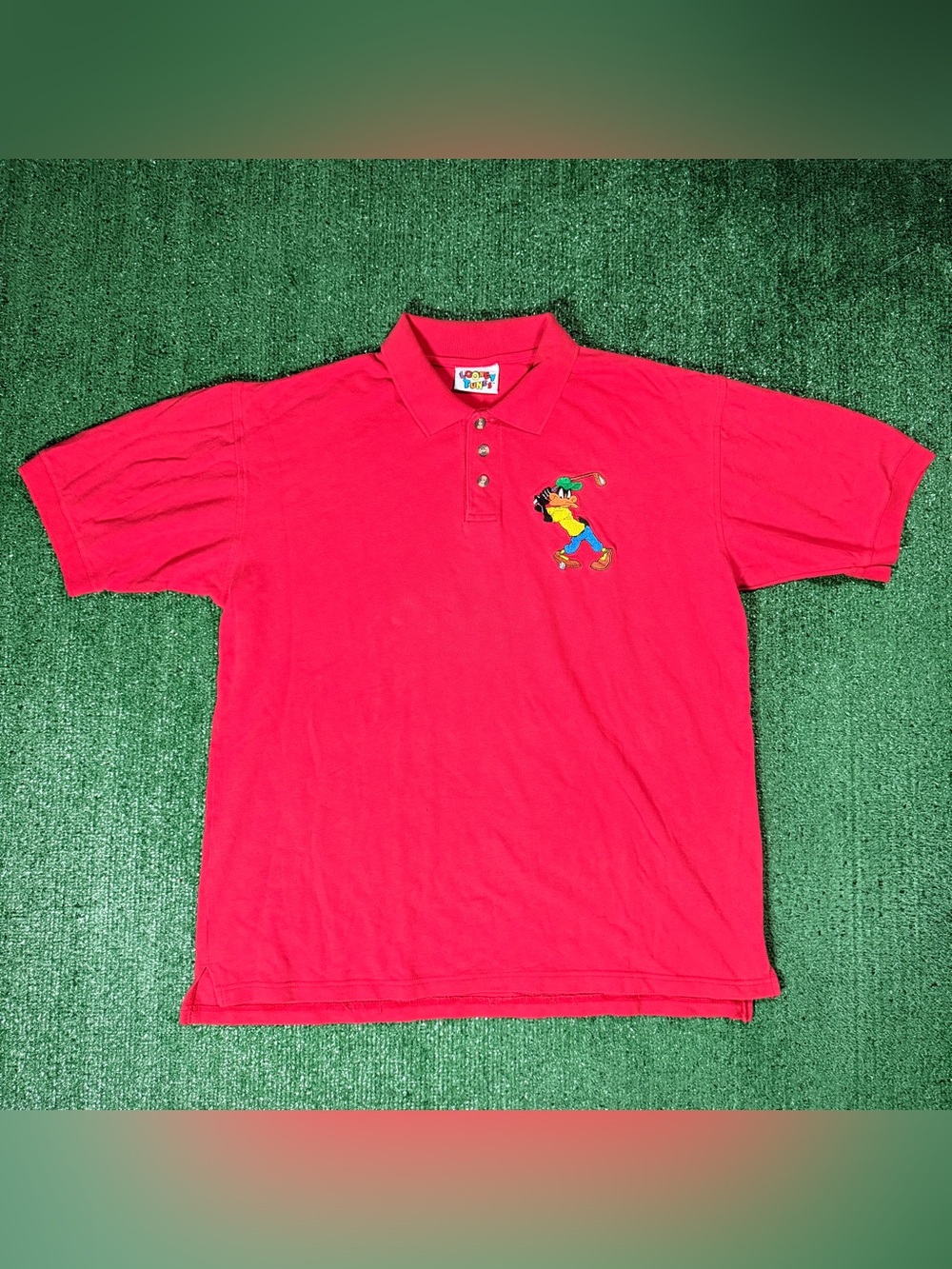 Vintage Looney Tunes Daffy Duck Polo Size XL Red Embroidered Golf Shirt